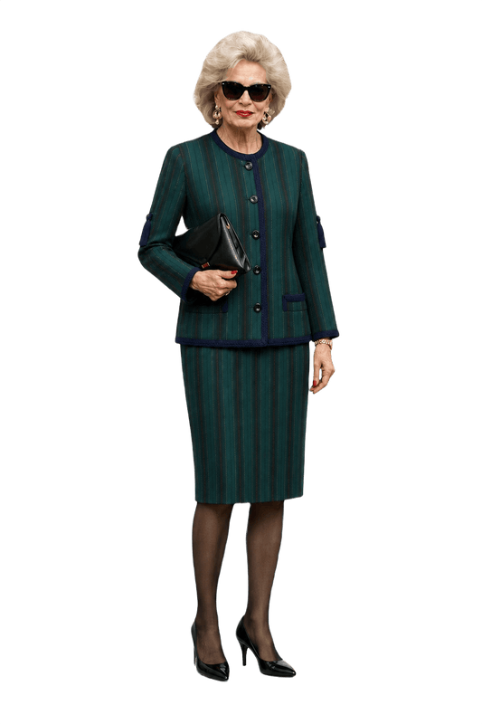 1980s Green Wool Blend Blazer and Skirt Set - Model