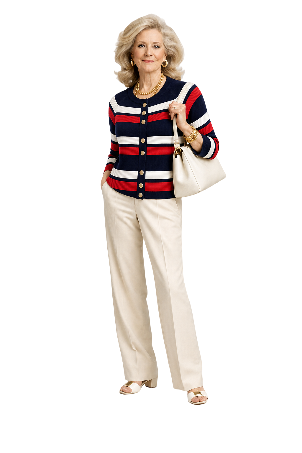 1970s Navy Blue Cotton Blend Cardigan - Model