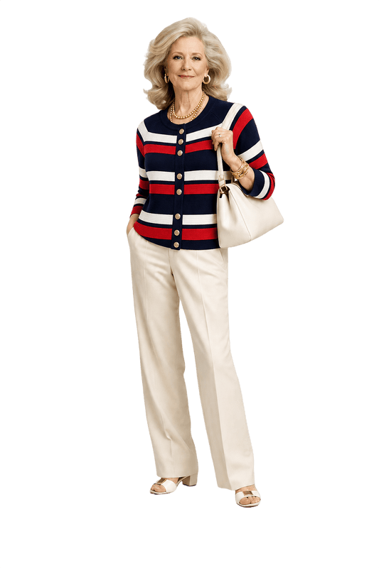 1970s Navy Blue Cotton Blend Cardigan - Model