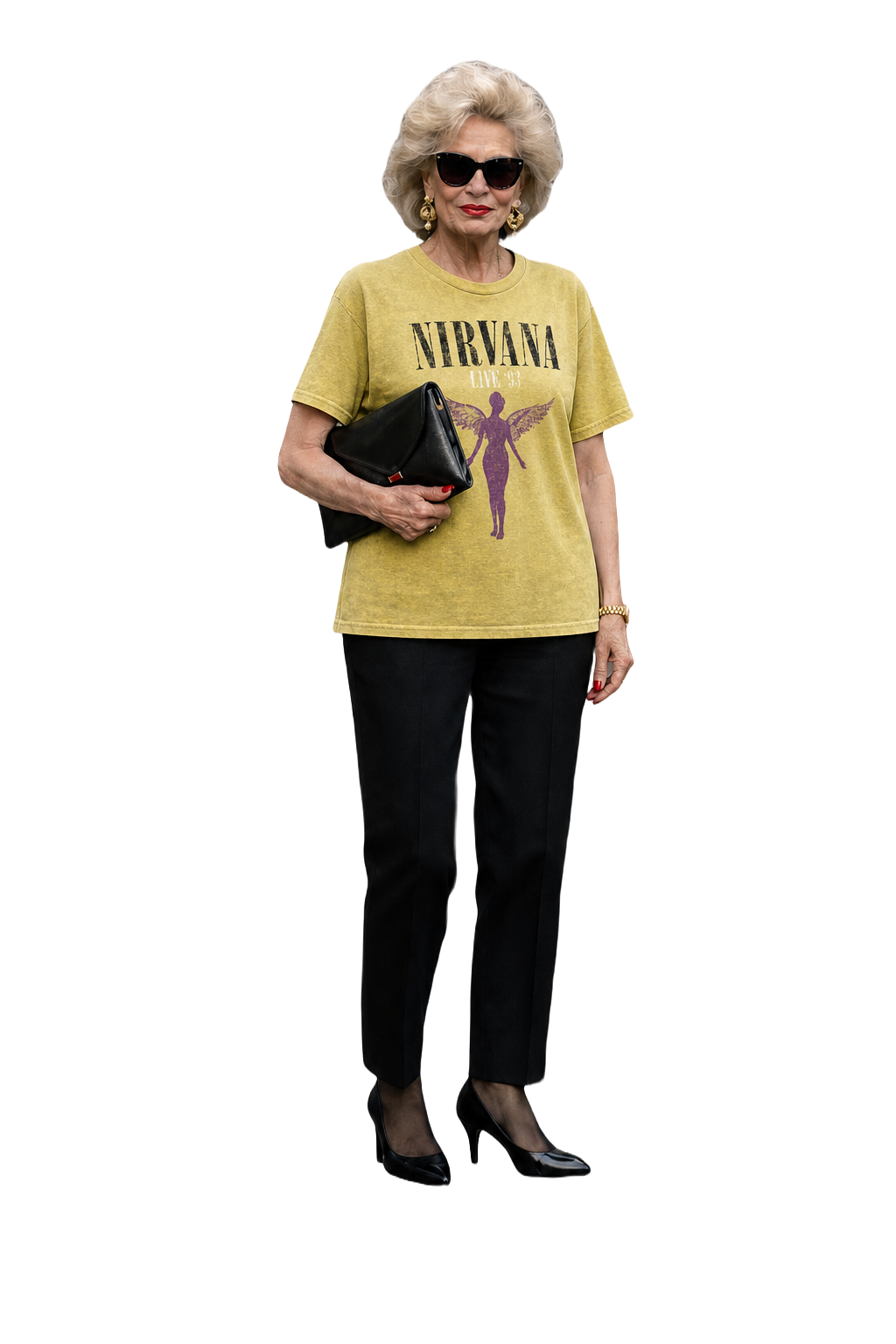 1990s Yellow Cotton T-Shirt - Model