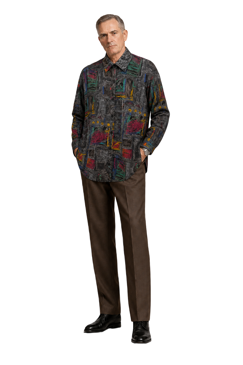 1990s Gray Cotton Blend Shirt - Model