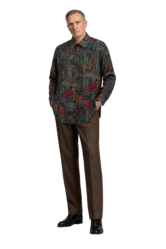 1990s Gray Cotton Blend Shirt - Model