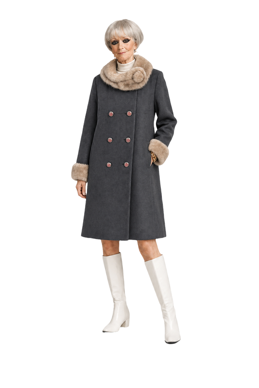 1960s Charcoal Grey Wool Coat - Model