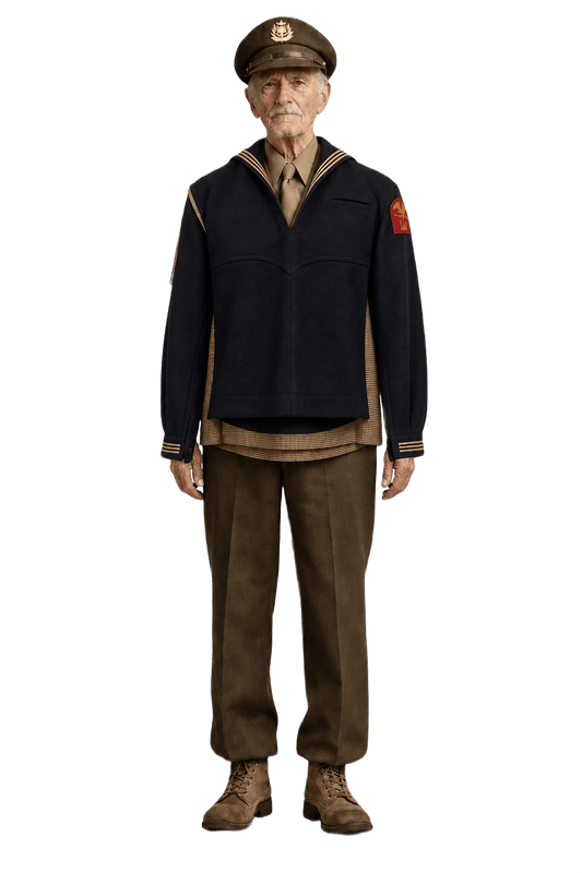 1940s Navy Blue Cotton Blend Jacket - Model