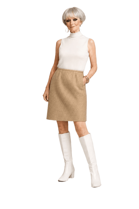 1960s Beige Wool Blend Skirt - Model