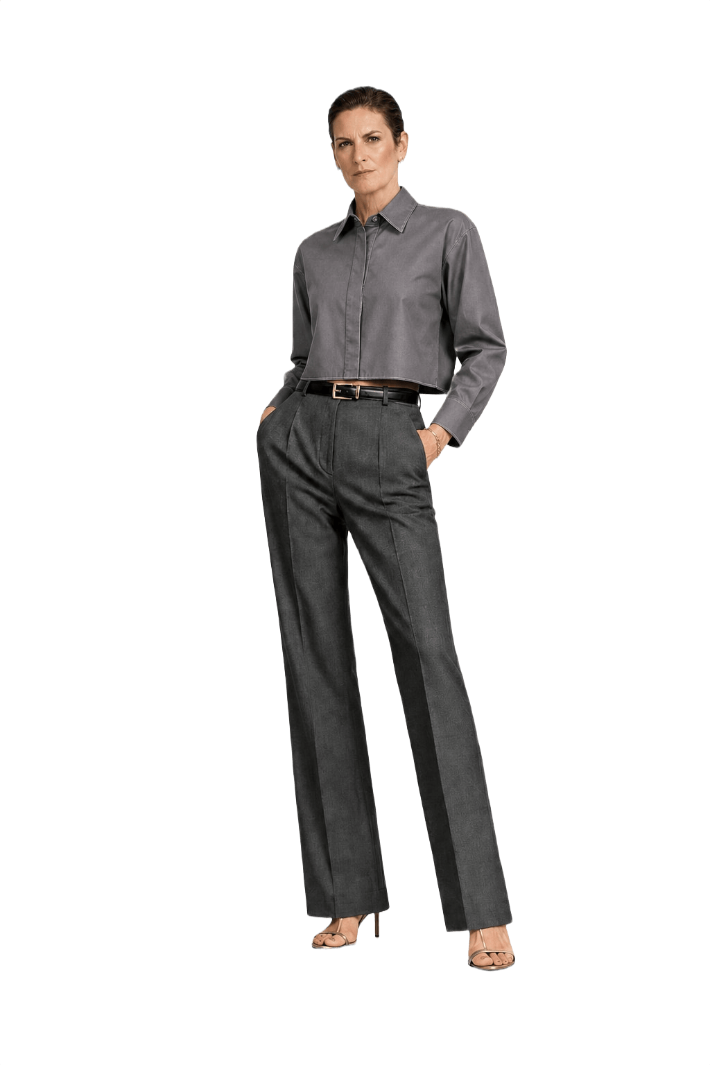 1990s Charcoal Grey Cotton Blend Shirt - Model