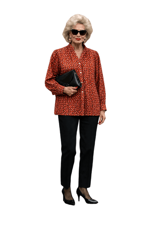 1980s Red Cotton Blouse - Model