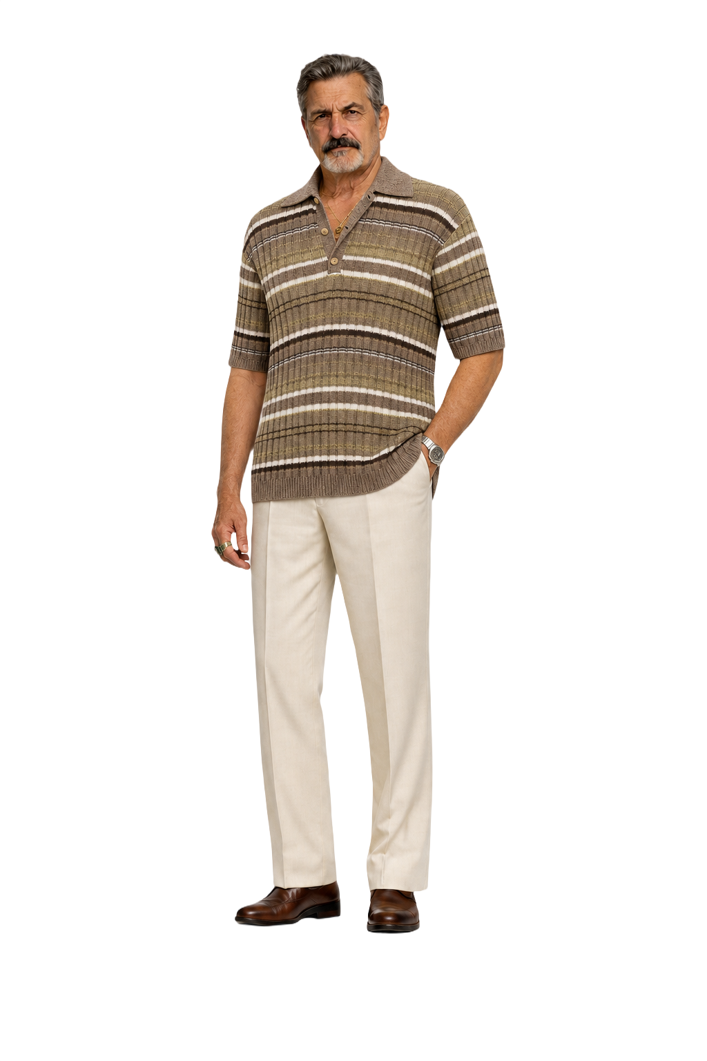 1970s Light Brown Cotton Blend Polo - Model