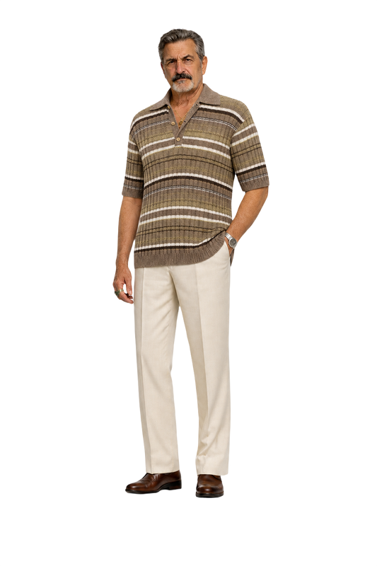 1970s Light Brown Cotton Blend Polo - Model