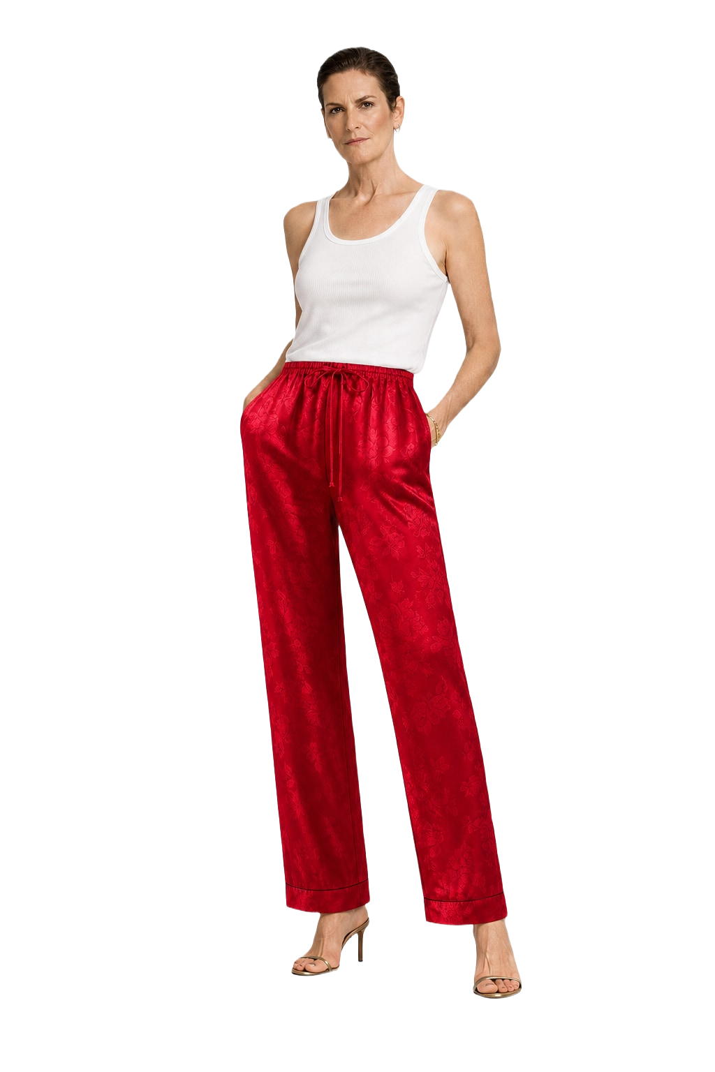 1990s Red Satin Pants - Model