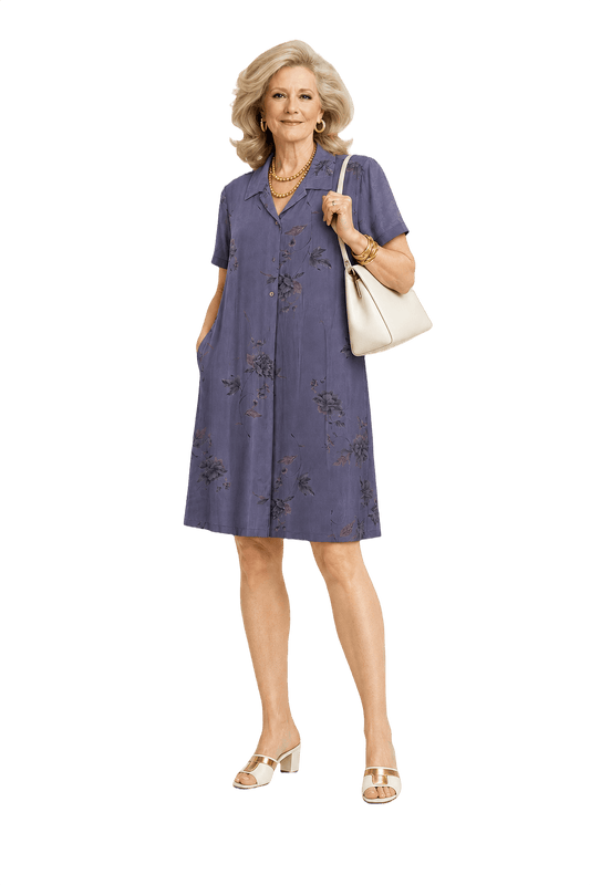 1970s Lavender Rayon Dress - Model