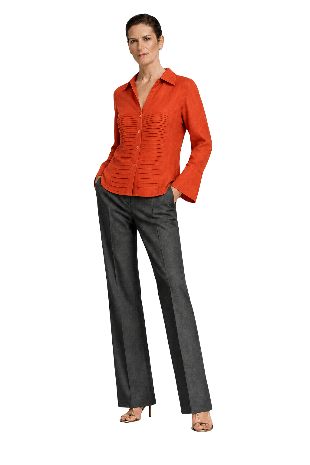 1990s Bright Orange Linen Blend Blouse - Model