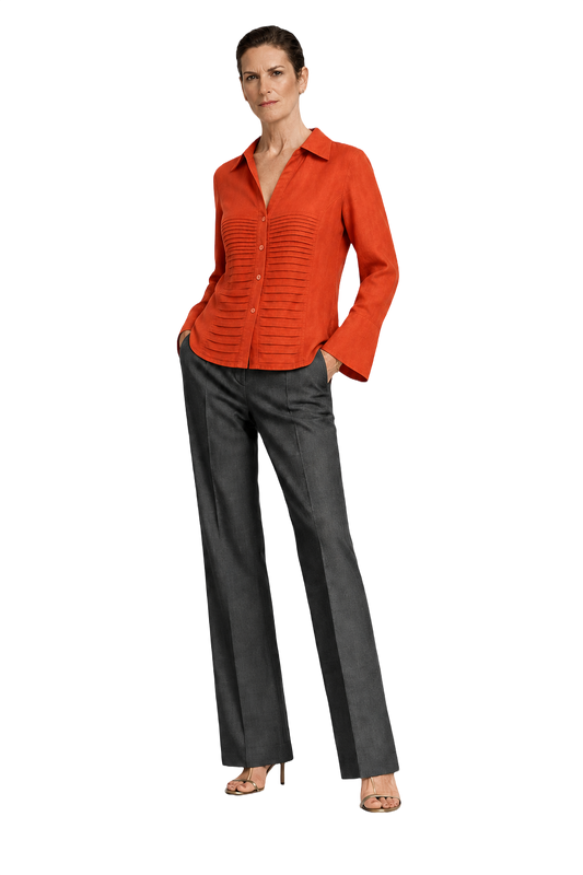 1990s Bright Orange Linen Blend Blouse - Model