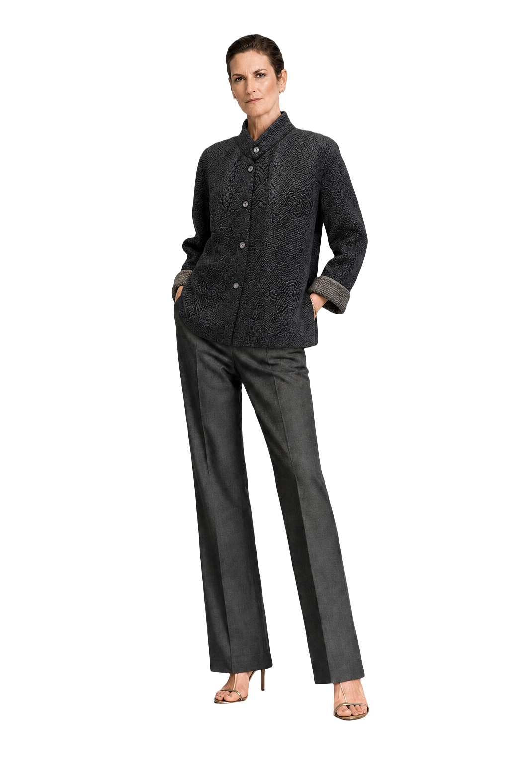 1990s Dark Gray Wool Blend Jacket - Model