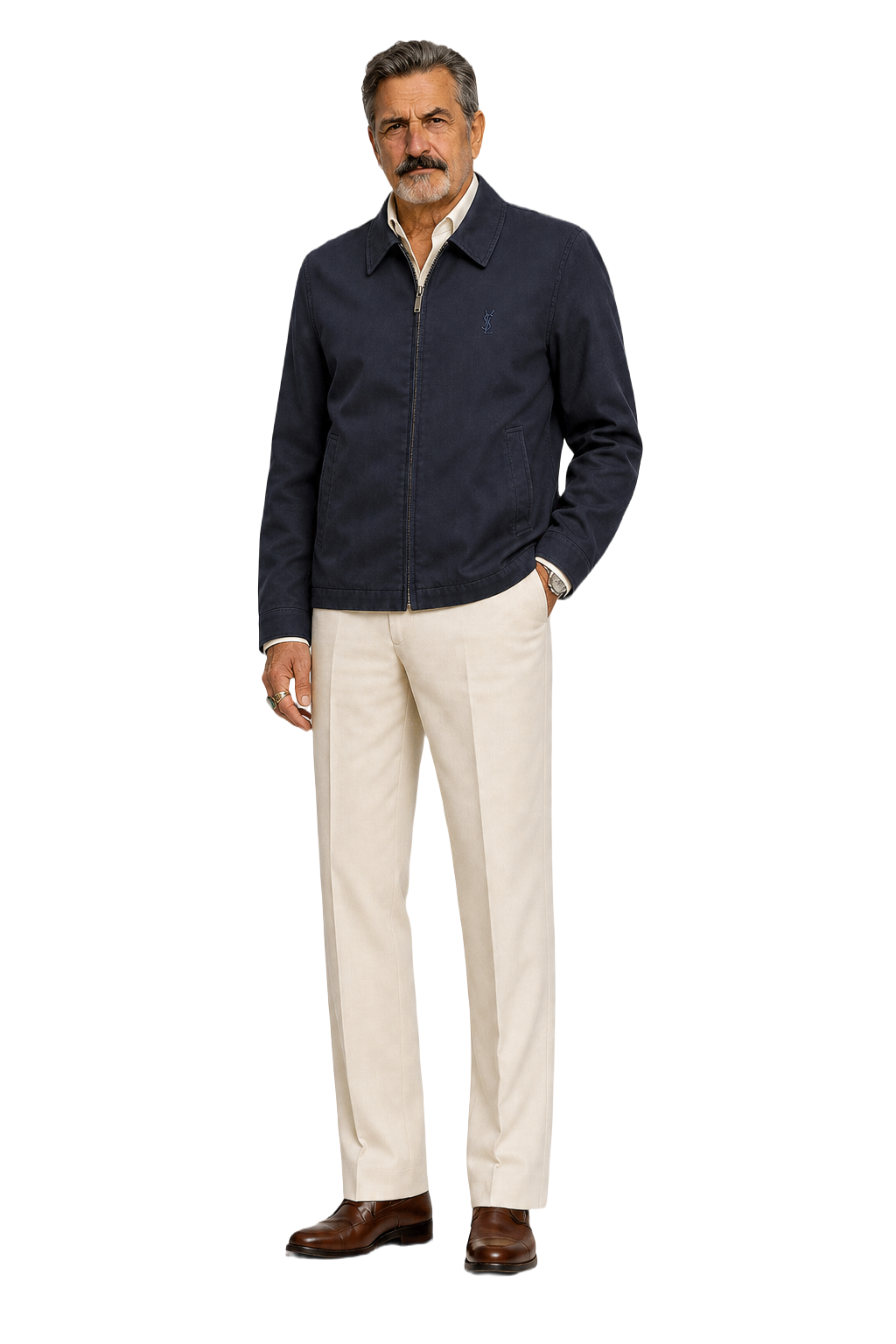 1980s Navy Blue Cotton Blend Jacket - Model