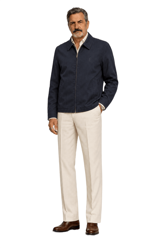 1980s Navy Blue Cotton Blend Jacket - Model