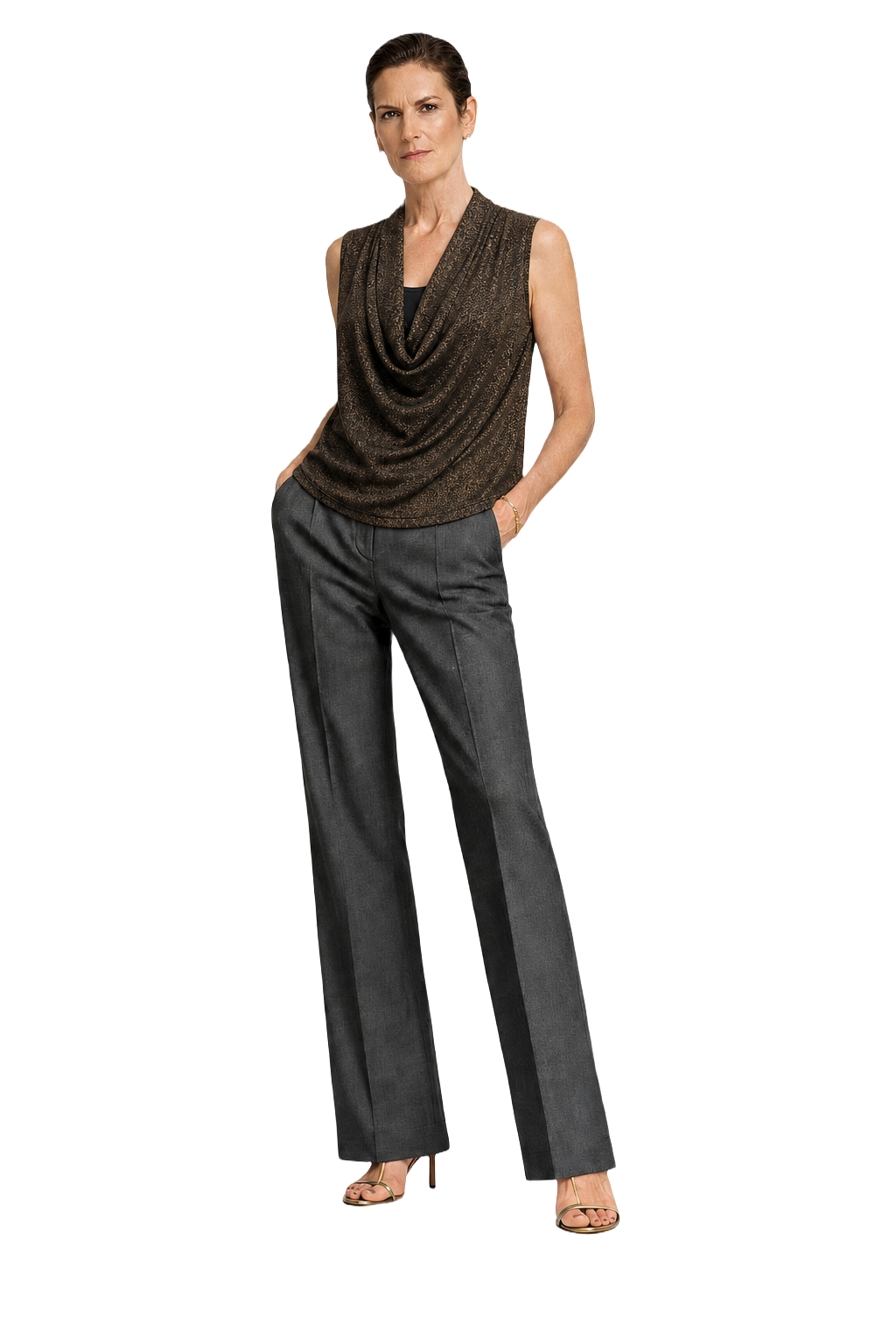 1990s Dark Metallic Bronze Synthetic Sleeveless Blouse - Model