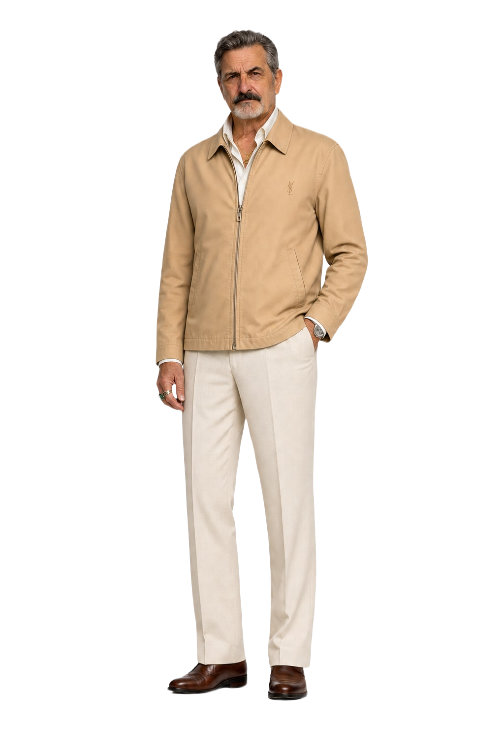 1980s Beige Cotton Blend Jacket - Model