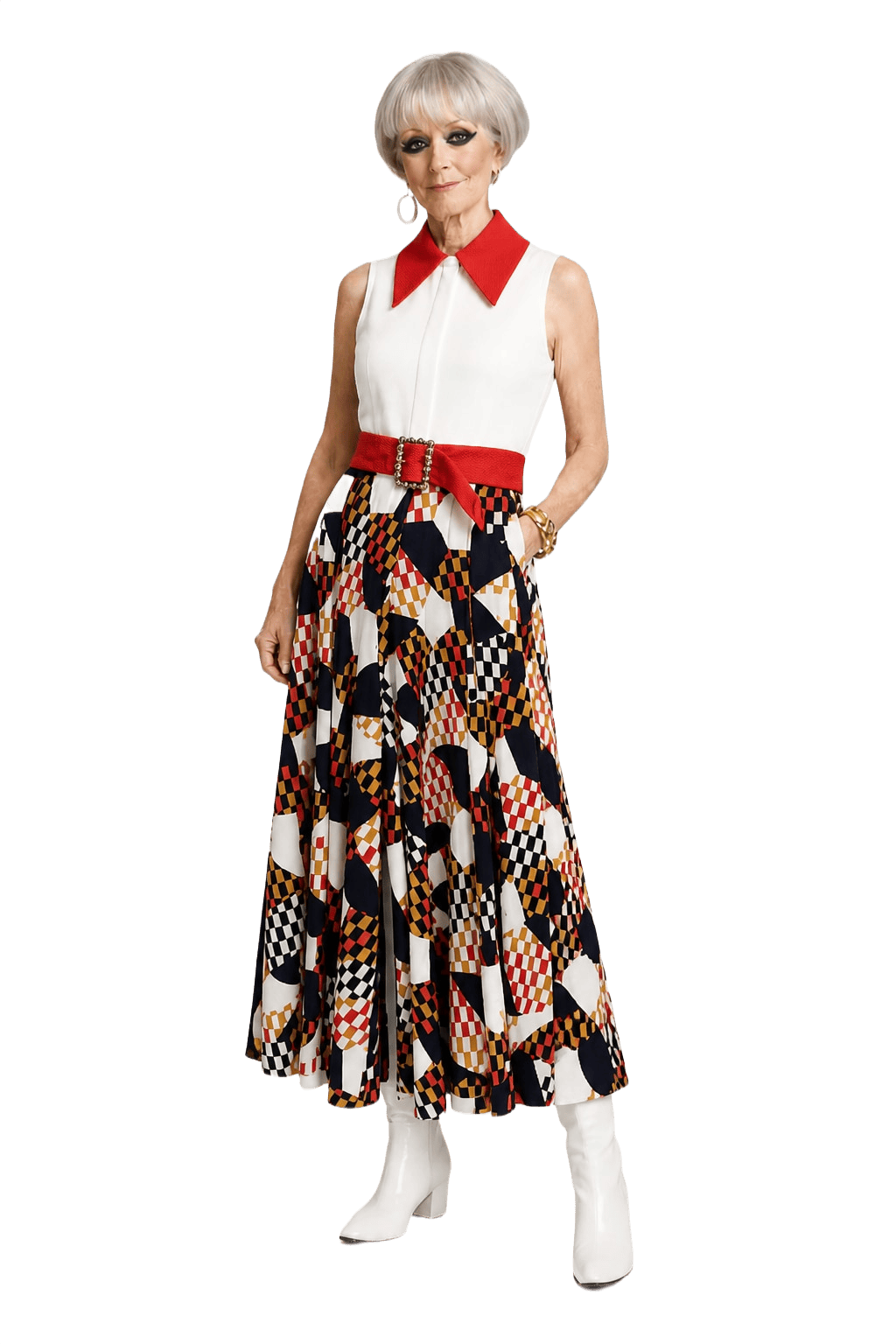 1960s Multi-Color Polyester Dress - Model