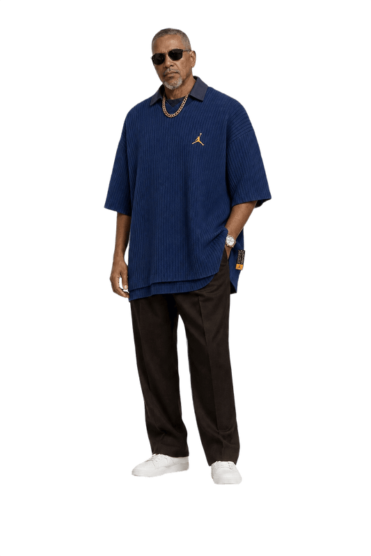 1990s Navy Blue Cotton Blend Sweater - Model