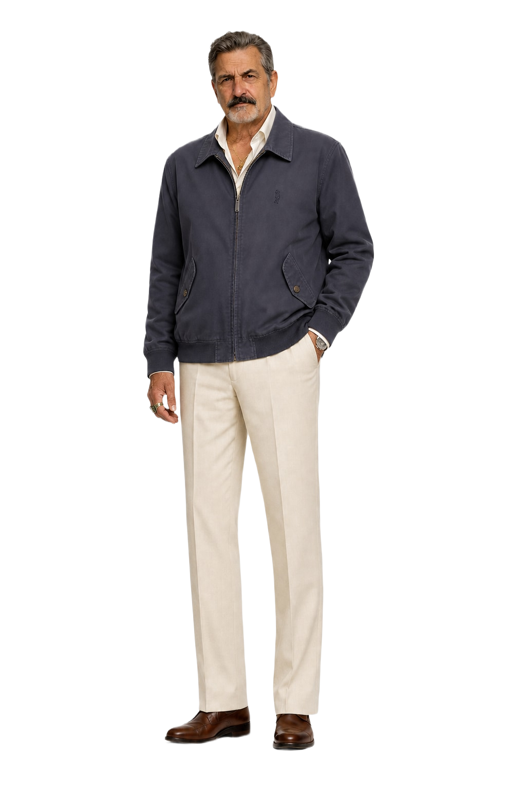 1980s Navy Blue Cotton Blend Windbreaker - Model