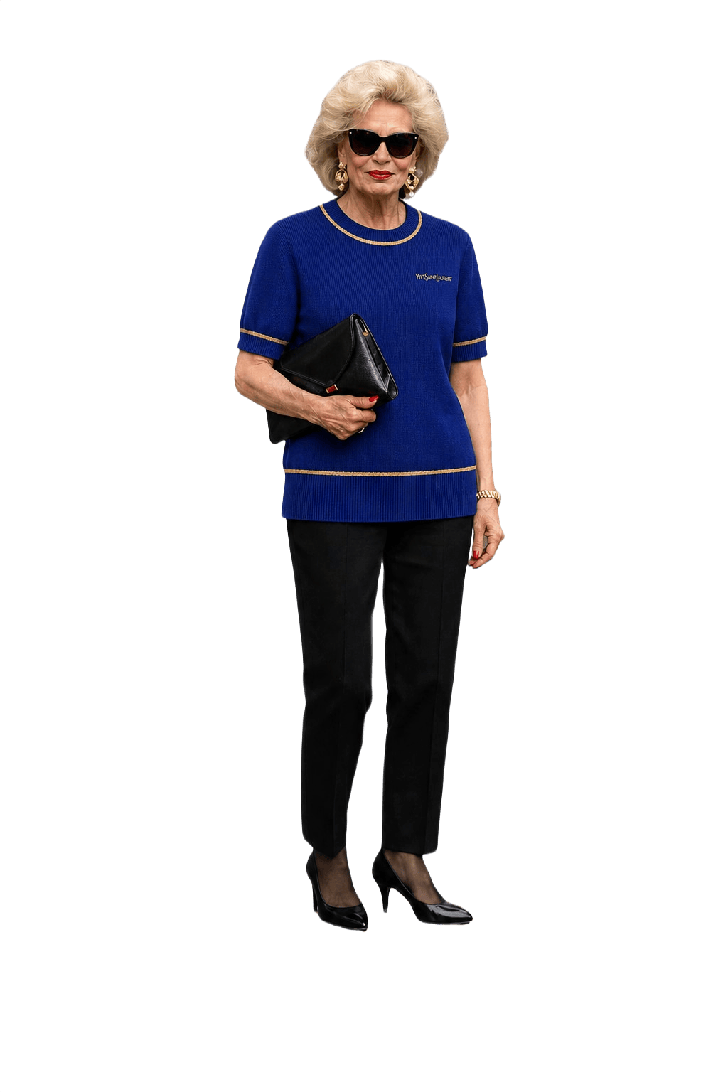 1980s Royal Blue Wool Blend Sweater - Model