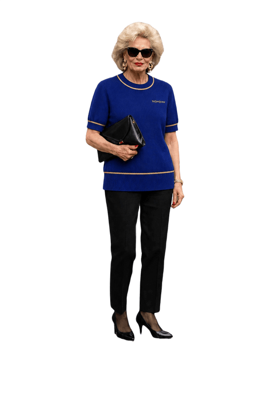 1980s Royal Blue Wool Blend Sweater - Model