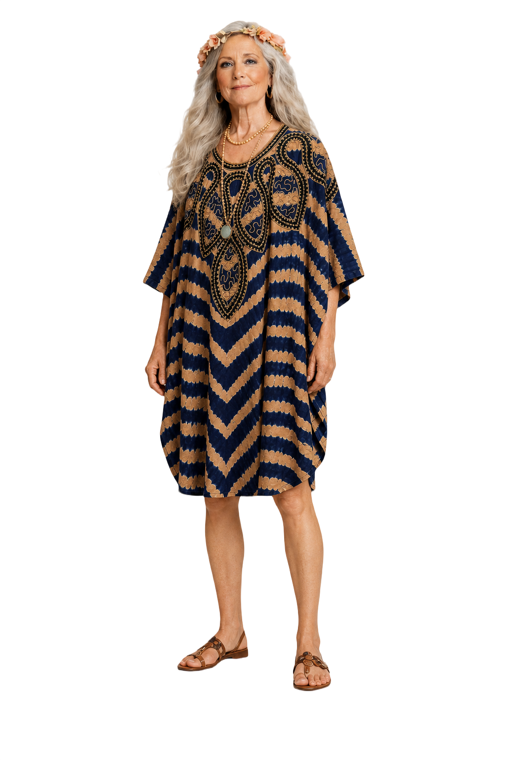 1970s Navy Blue Cotton Blend Dress - Model