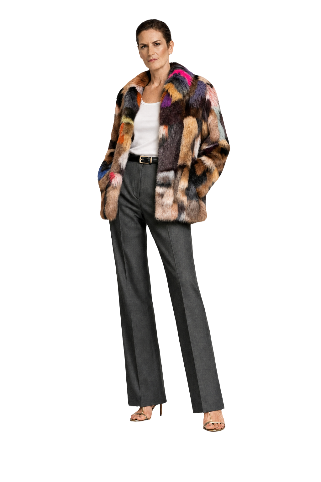 1990s Multicolor Fur Coat - Model