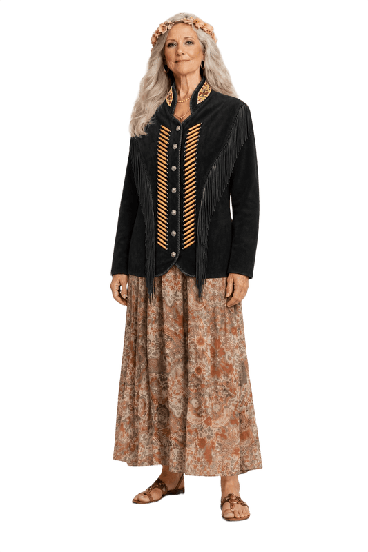 1970s Black Suede Womens Jacket - Model