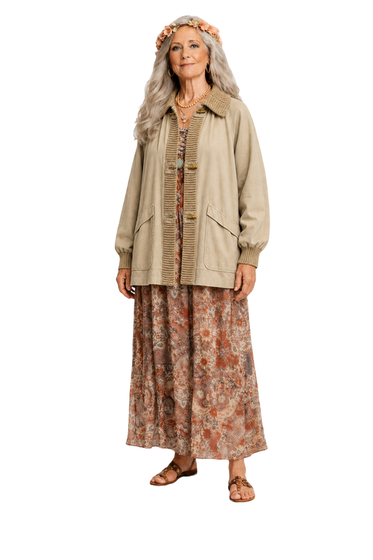 1970s Beige Cotton Blend Coat - Model