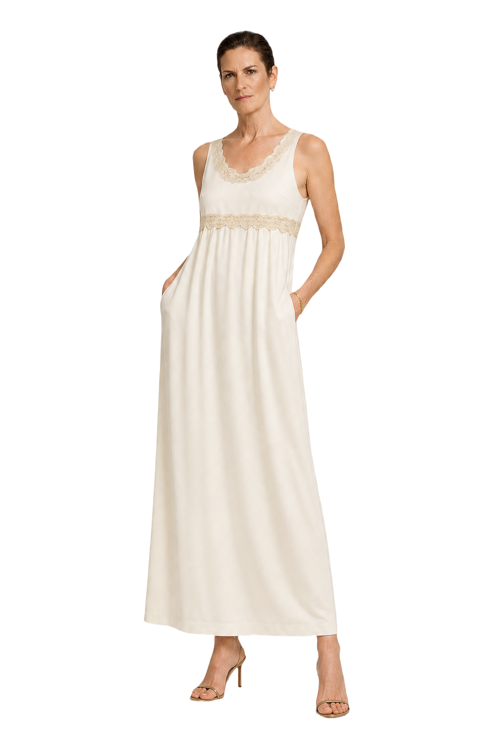 1980s Cream White Satin Slip Dress - Model