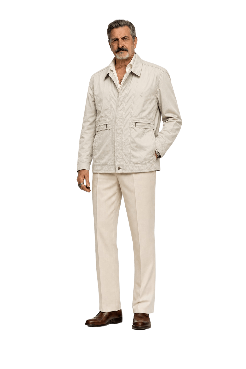 1980s Beige Cotton Blend Jacket - Model