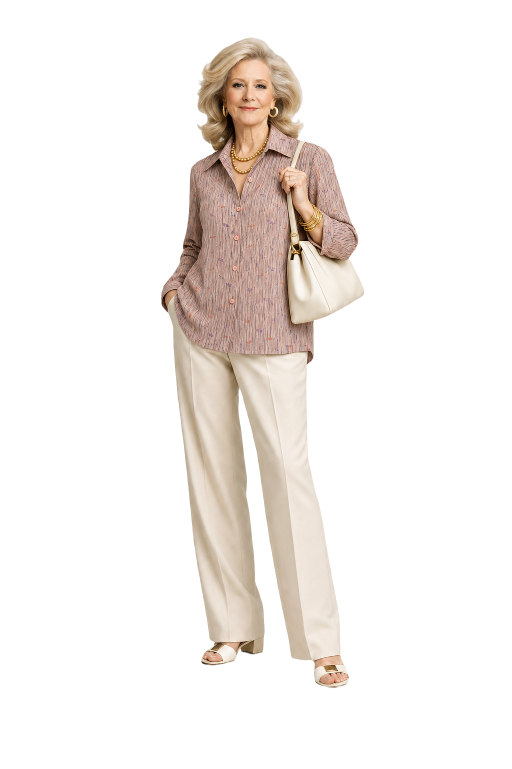 1970s Light Beige Cotton Blend Blouse - Model