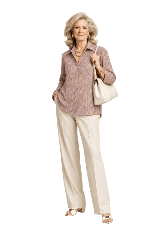1970s Light Beige Cotton Blend Blouse - Model