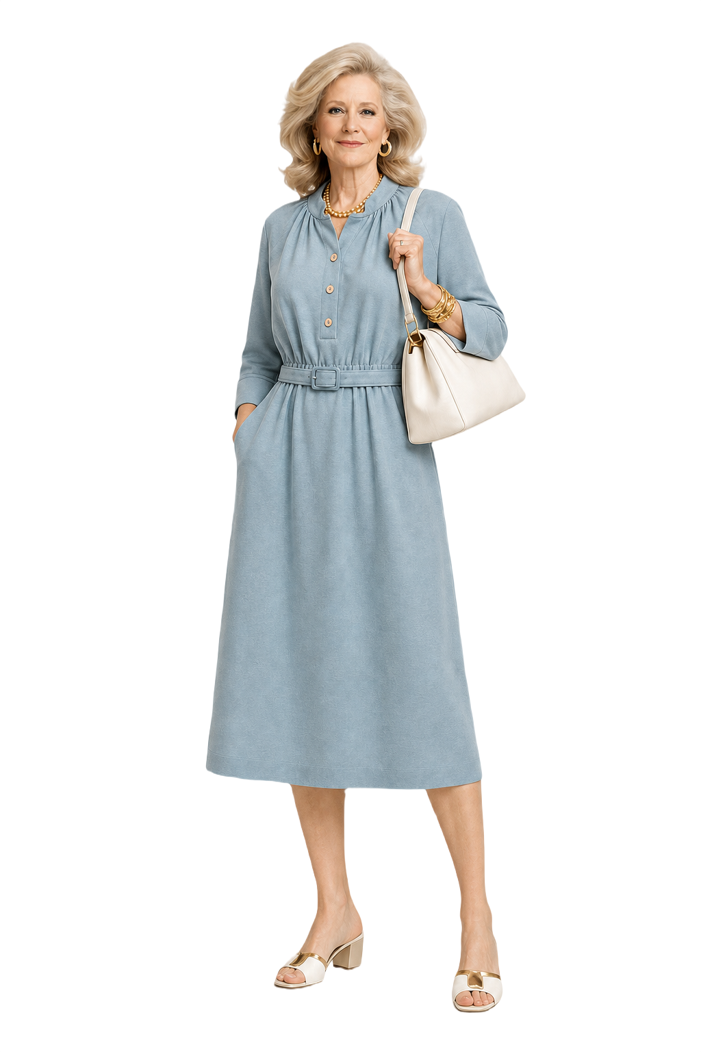 1970s Light Blue Cotton Dress - Model