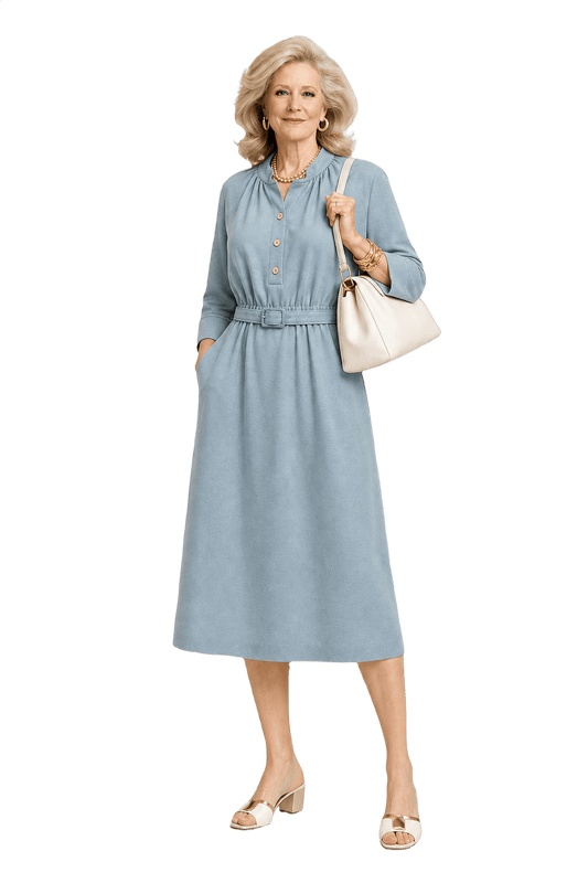 1970s Light Blue Cotton Dress - Model