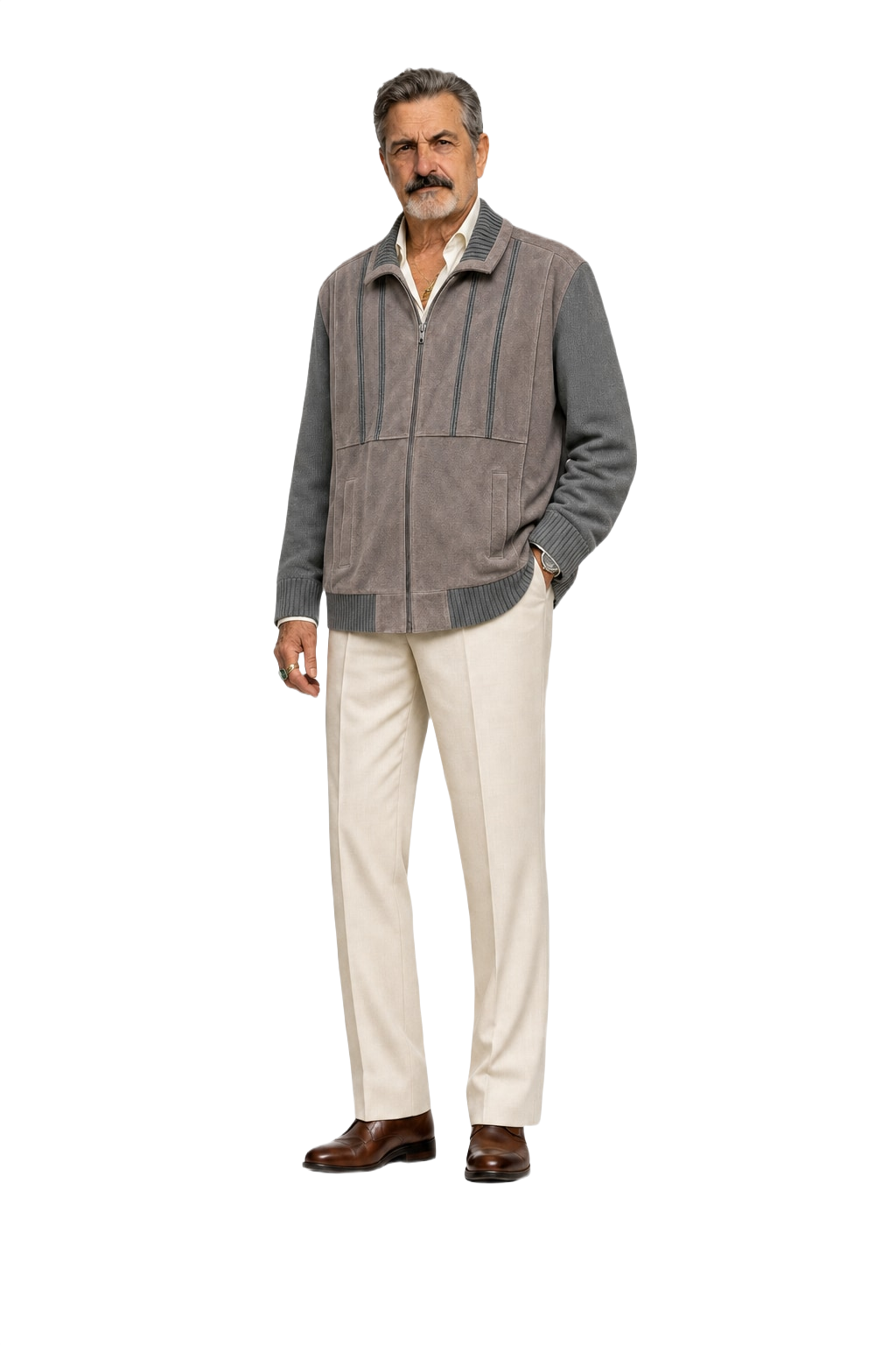 1980s Taupe Suede Jacket - Model