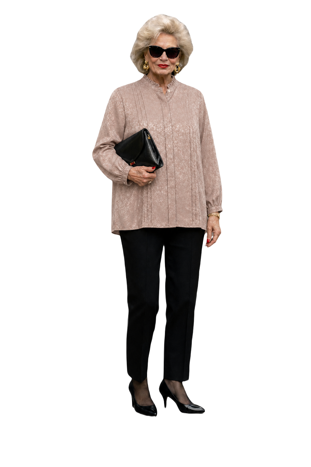 1980s Dusty Rose Pink Satin Blend Blouse - Model