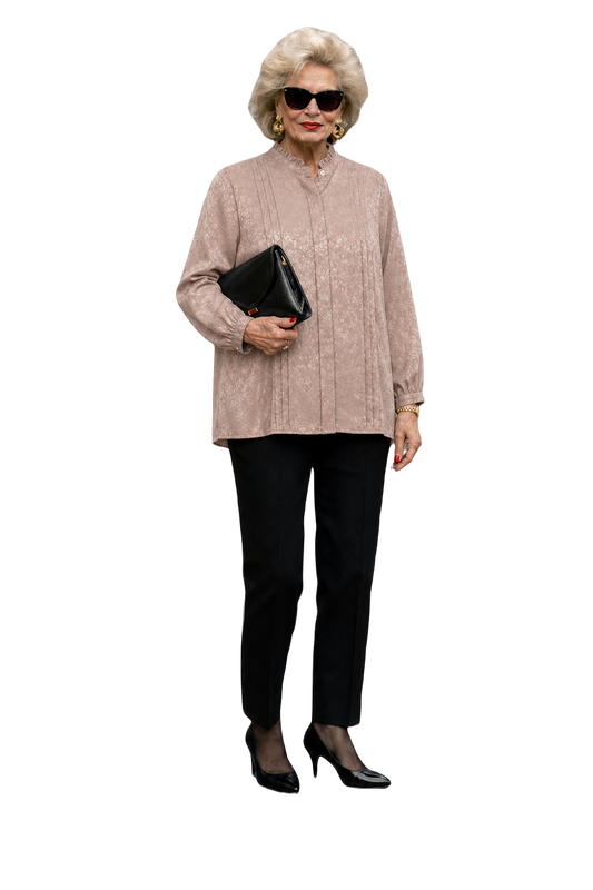 1980s Dusty Rose Pink Satin Blend Blouse - Model