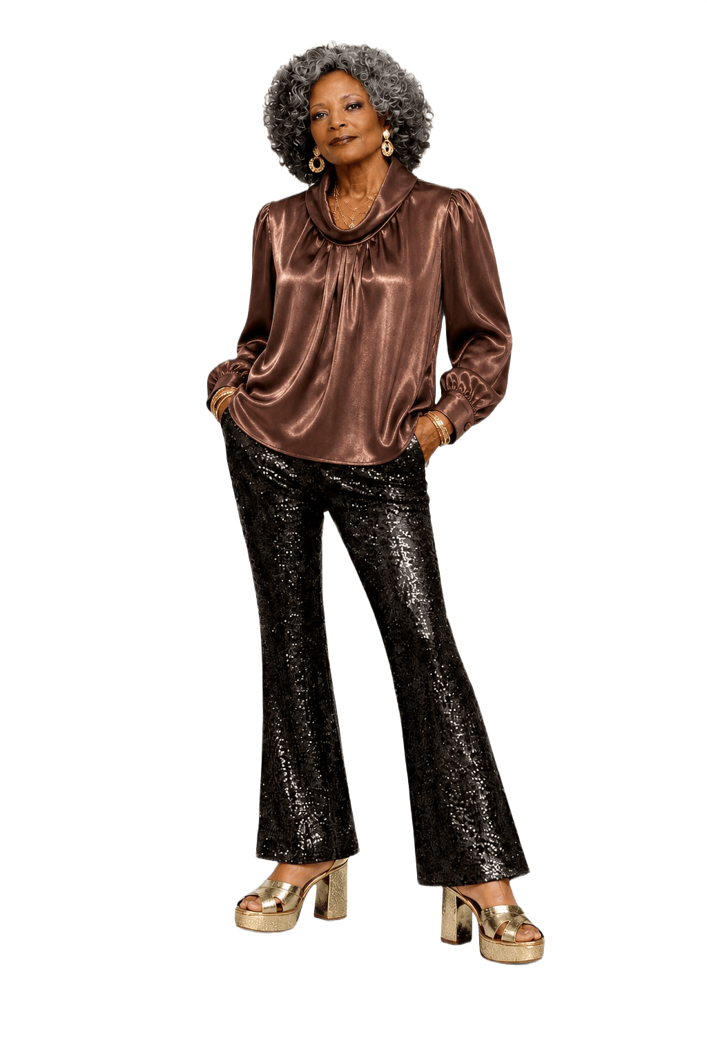 1980s Rose Gold Satin Blouse - Model