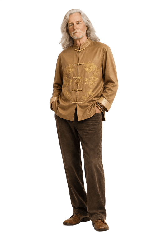 1980s Gold Silk Shirt - Model