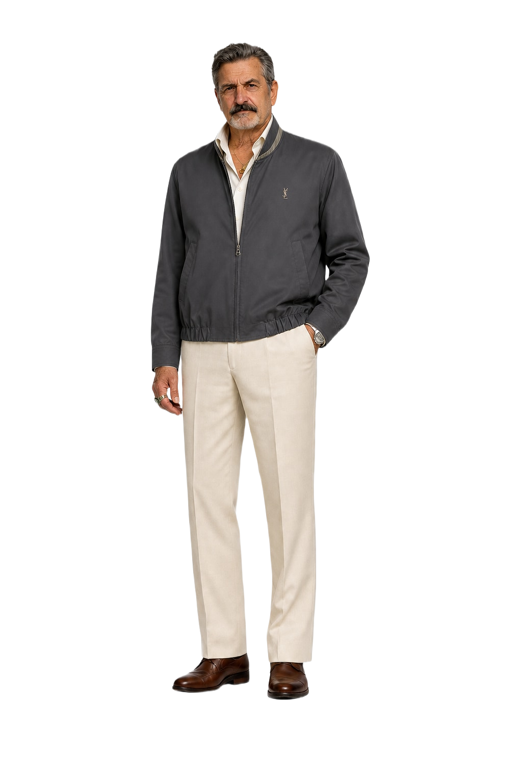 1980s Grey Synthetic Blend Jacket - Model