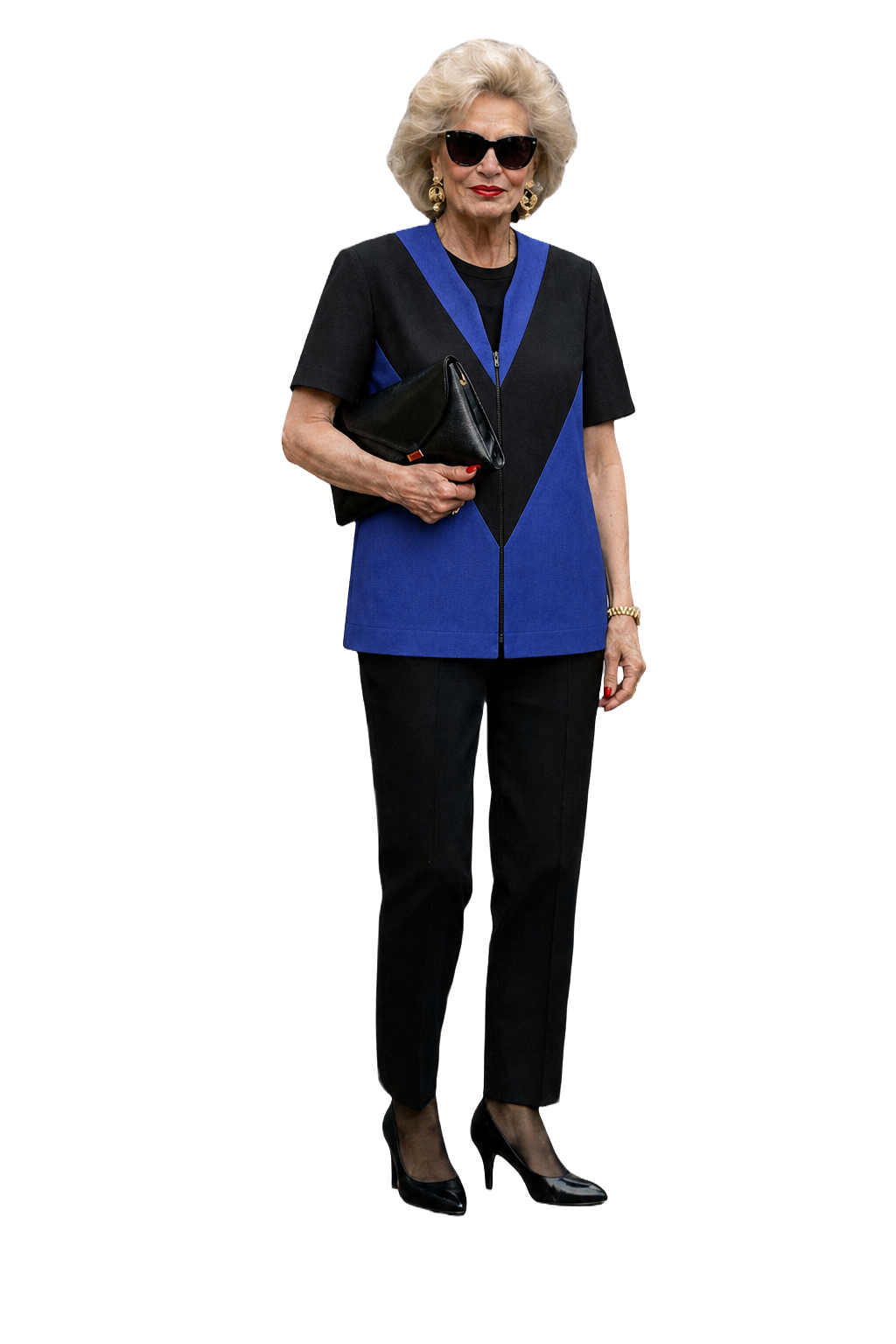 1980s Black Blue Unknown Blouse - Model