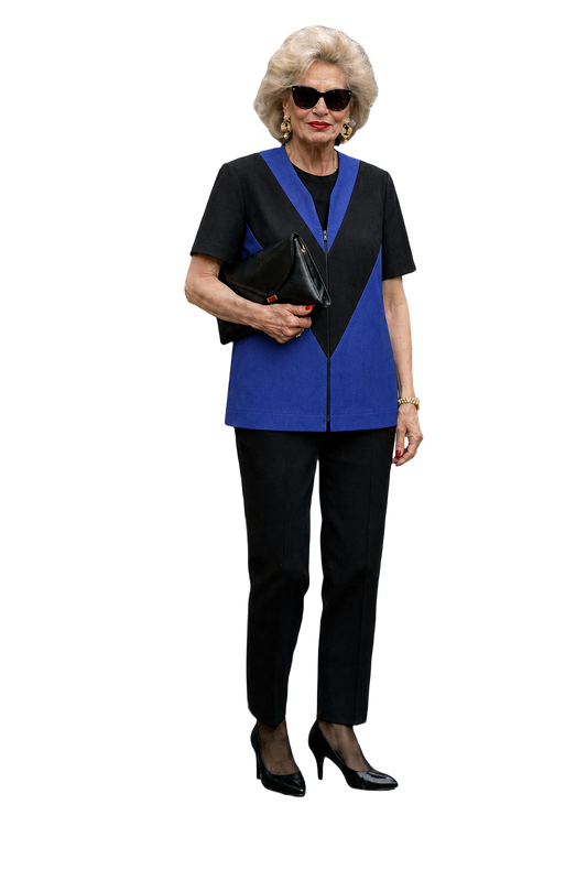 1980s Black Blue Unknown Blouse - Model