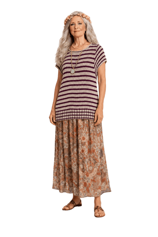 1970s Purple Cotton Blend Sweater - Model