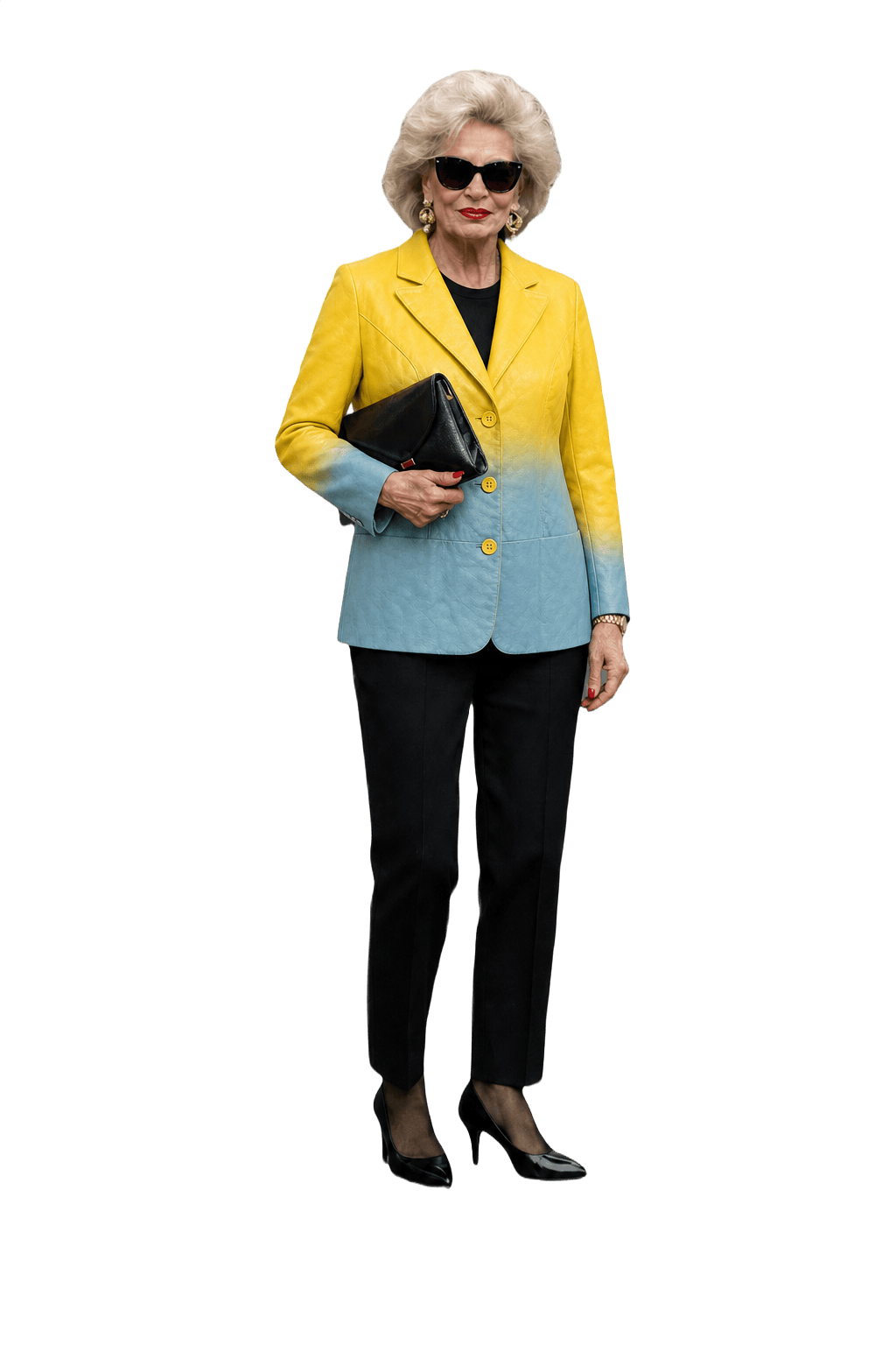 1980s Yellow Blue Leather Jacket - Model