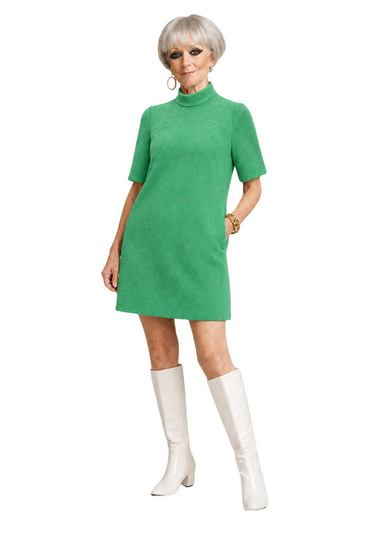1960s Green Cotton Blend Shift Dress - Model