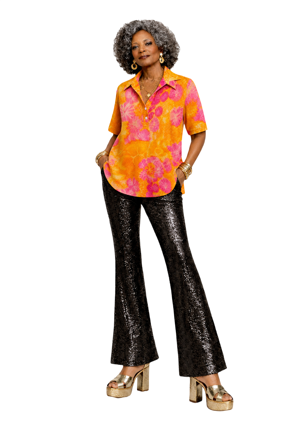 1980s Orange Cotton Shirt - Model