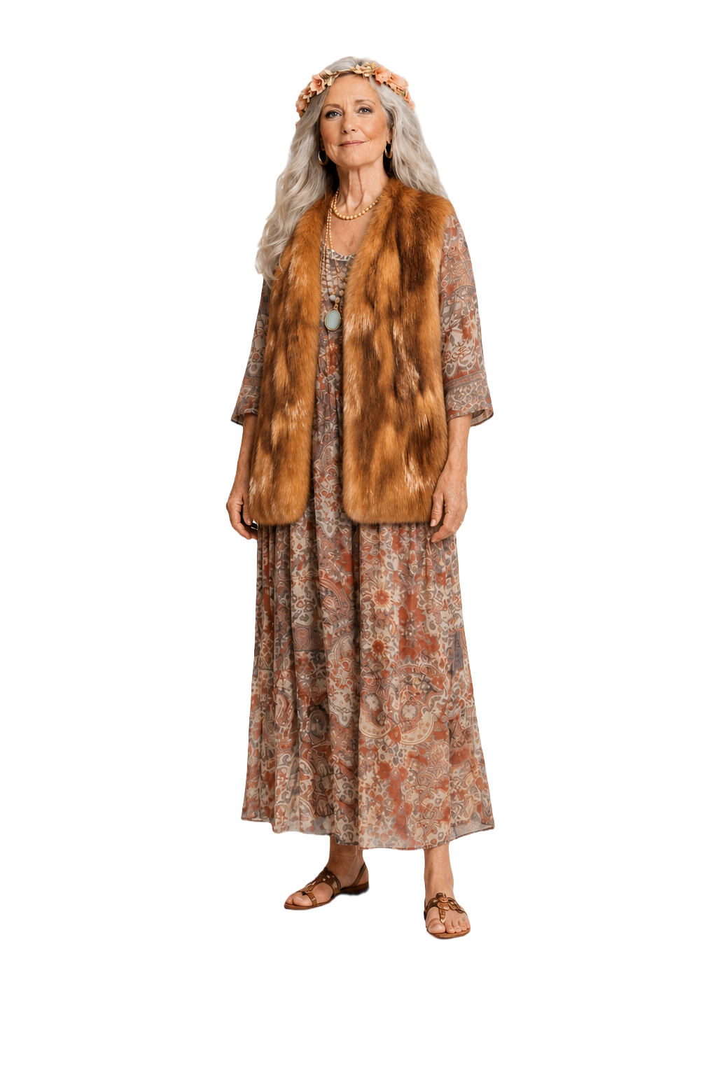 1980s Orange-Brown Fur Vest - Model